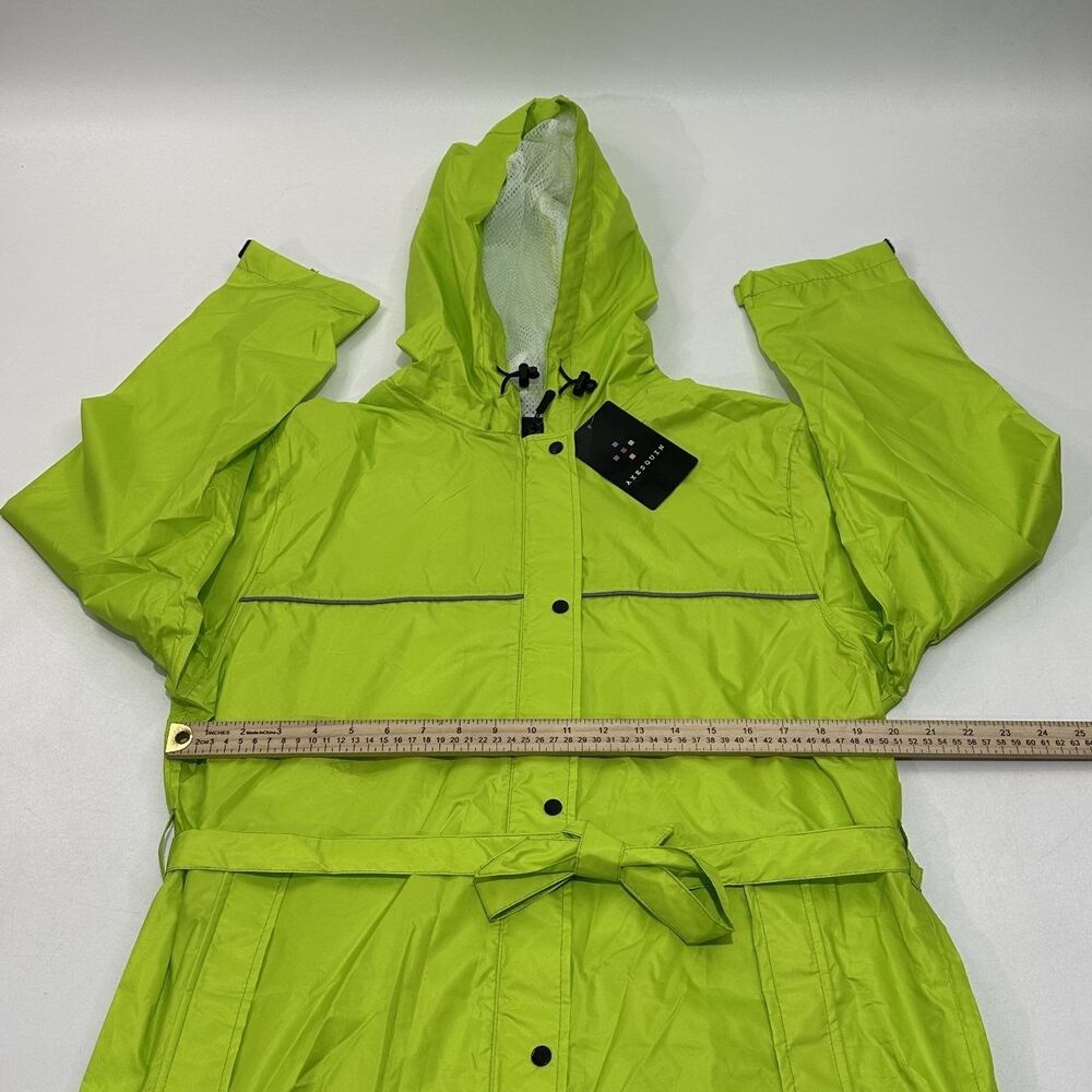 Axesquin Women's Hooded Raincoat Fluor Green Belted Waist, Size Large - Picture 3 of 7